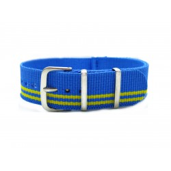 HNS Sky Blue & Green Strip Nylon Watch Strap With Polished Stainless Steel Buckle