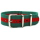 HNS Green & Red Strip Nylon Watch Strap With Polished Stainless Steel Buckle