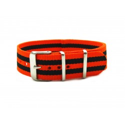 HNS Orange & Black Strip Nylon Watch Strap With Polished Stainless Steel Buckle