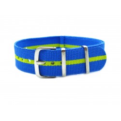 HNS Blue & Green Strip Nylon Watch Strap With Polished Stainless Steel Buckle