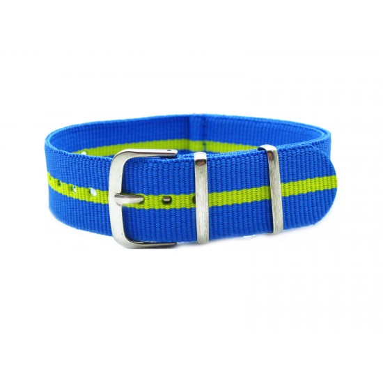 HNS Blue & Green Strip Nylon Watch Strap With Polished Stainless Steel Buckle