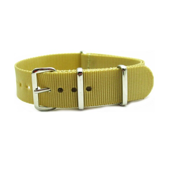 HNS Light Khaki Heavy Duty Ballistic Nylon Watch Strap With Polished Stainless Steel Buckle
