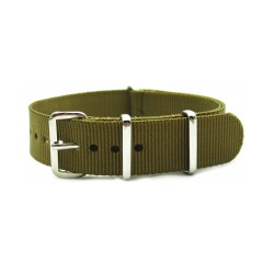 HNS Dark Khaki Heavy Duty Ballistic Nylon Watch Strap With Polished Stainless Steel Buckle