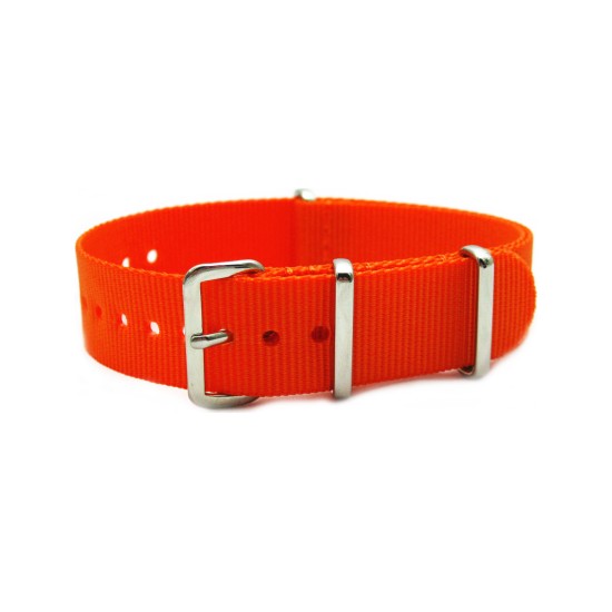 HNS Orange Red Heavy Duty Ballistic Nylon Watch Strap With Polished Stainless Steel Buckle