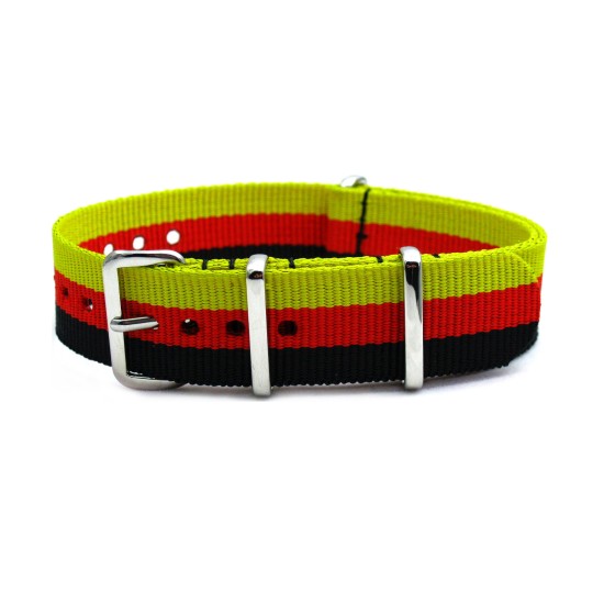 HNS Germany Flag Heavy Duty Ballistic Nylon Watch Strap With Polished Stainless Steel Buckle