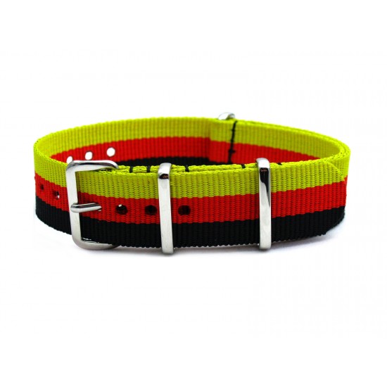 HNS Germany Flag Heavy Duty Ballistic Nylon Watch Strap With Polished Stainless Steel Buckle