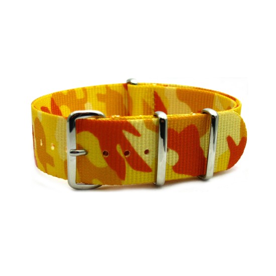 HNS Camouflage Yellow Desert Heavy Duty Ballistic Nylon Watch Strap With Polished Stainless Steel Buckle