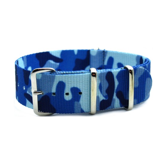 HNS Camouflage Navy Heavy Duty Ballistic Nylon Watch Strap With Polished Stainless Steel Buckle
