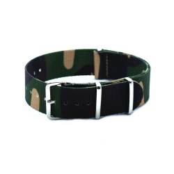 HNS Camouflage Woodland Heavy Duty Ballistic Nylon Watch Strap With Polished Stainless Steel Buckle