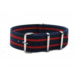 HNS Navy & Red Strip Heavy Duty Ballistic Nylon Watch Strap With Polished Stainless Steel Buckle