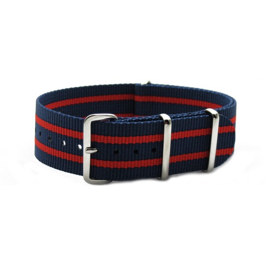 HNS Navy & Red Strip Heavy Duty Ballistic Nylon Watch Strap With Polished Stainless Steel Buckle