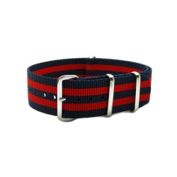 HNS Red & Navy Strip Heavy Duty Ballistic Nylon Watch Strap With Polished Stainless Steel Buckle
