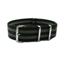 HNS James Bond 007  Black & Grey Heavy Duty Ballistic Nylon Watch Strap With Polished Stainless Steel Buckle