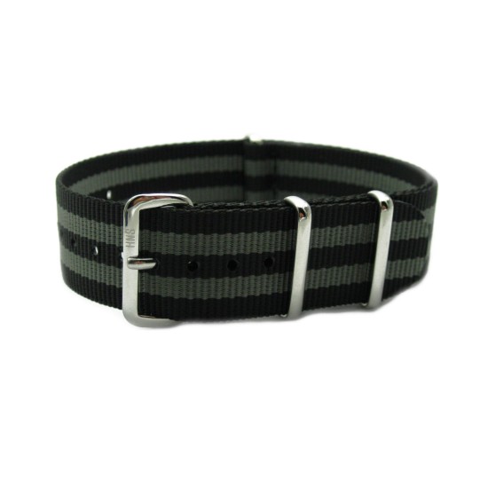 HNS James Bond 007  Black & Grey Heavy Duty Ballistic Nylon Watch Strap With Polished Stainless Steel Buckle