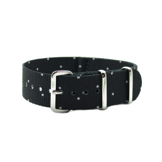 HNS Double Graphic Printed White Dots Black BG Heavy Duty Ballistic Nylon Watch Strap With Polished Stainless Steel Buckle