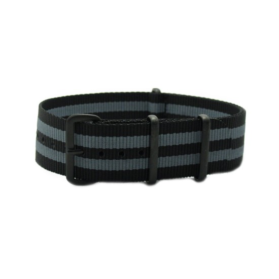 HNS James Bond 007  Black & Grey Heavy Duty Ballistic Nylon Watch Strap With PVD Matt Coated Stainless Steel Buckle