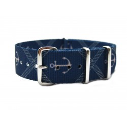 HNS Double Graphic Printed Anchors Blue BG Heavy Duty Ballistic Nylon Watch Strap With Polished Stainless Steel Buckle