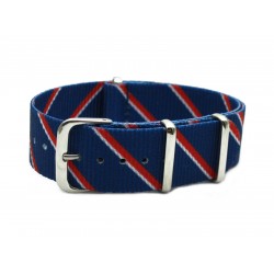 HNS Double Graphic Printed Navy Red White Strip Heavy Duty Ballistic Nylon Watch Strap With Polished Stainless Steel Buckle