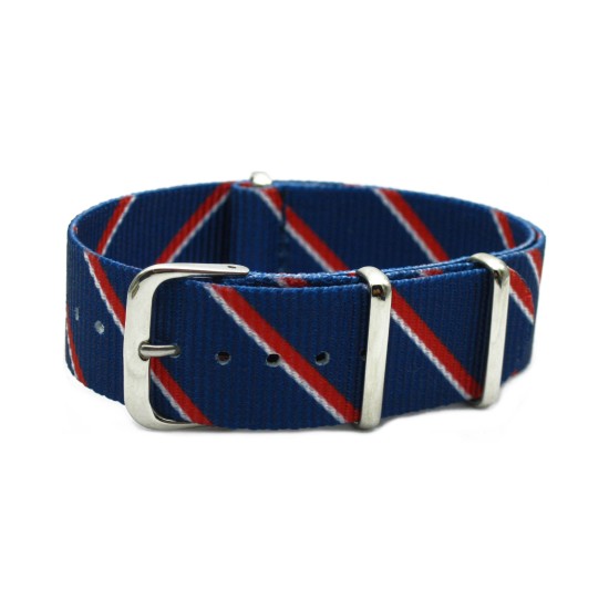 HNS Double Graphic Printed Navy Red White Strip Heavy Duty Ballistic Nylon Watch Strap With Polished Stainless Steel Buckle
