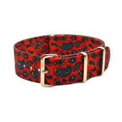 HNS Double Graphic Printed Vintage Paisley Pattern Heavy Duty Ballistic Nylon Watch Strap With Rose Gold Polished Stainless Steel Buckle