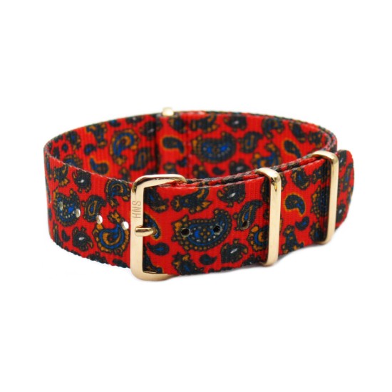 HNS Double Graphic Printed Vintage Paisley Pattern Heavy Duty Ballistic Nylon Watch Strap With Rose Gold Polished Stainless Steel Buckle