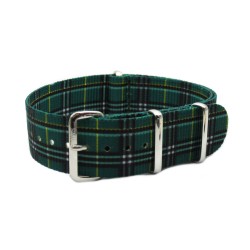 HNS Double Graphic Printed Green Mix Black Grids Heavy Duty Ballistic Nylon Watch Strap With Polished Stainless Steel Buckle