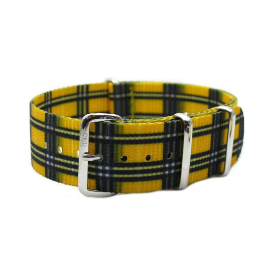 HNS Double Graphic Printed Yellow Mix Black Grids Heavy Duty Ballistic Nylon Watch Strap With Polished Stainless Steel Buckle