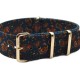 HNS Double Graphic Printed Vintage Navy Paisley Pattern Heavy Duty Ballistic Nylon Watch Strap With Rose Gold Polished Stainless Steel Buckle