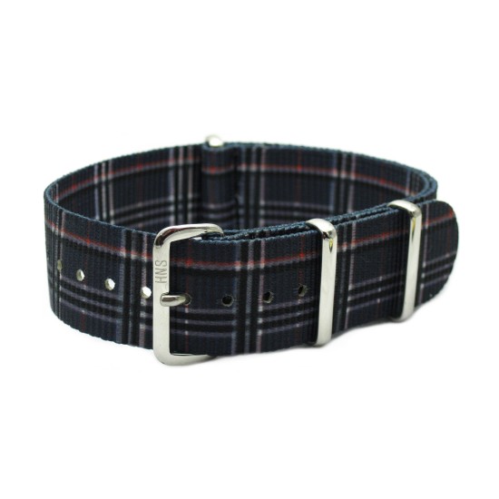 HNS Double Graphic Printed Grey Mix Black Grids Heavy Duty Ballistic Nylon Watch Strap With Polished Stainless Steel Buckle