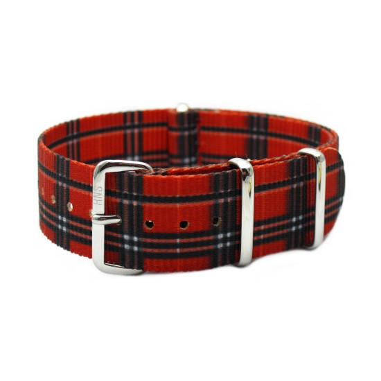 HNS Double Graphic Printed Red Mix Black Grids Heavy Duty Ballistic Nylon Watch Strap With Polished Stainless Steel Buckle