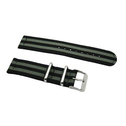 HNS 2 Pieces James Bond 007 Black & Grey Heavy Duty Ballistic Nylon Watch Strap With Stainless Steel Buckle