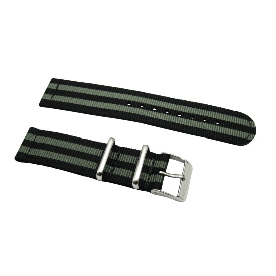 HNS 2 Pieces James Bond 007 Black & Grey Heavy Duty Ballistic Nylon Watch Strap With Stainless Steel Buckle