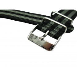 HNS 2 Pieces James Bond 007 Black & Grey Heavy Duty Ballistic Nylon Watch Strap With Stainless Steel Buckle