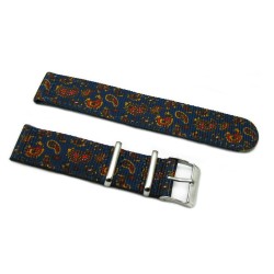 HNS 2 Pieces Double Graphic Printed Vintage Navy Paisley Pattern Heavy Duty Ballistic Nylon Watch Strap With Polished Stainless Steel Buckle
