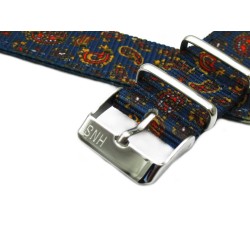 HNS 2 Pieces Double Graphic Printed Vintage Navy Paisley Pattern Heavy Duty Ballistic Nylon Watch Strap With Polished Stainless Steel Buckle