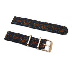 HNS 2 Pieces Double Graphic Printed Vintage Navy Paisley Pattern Heavy Duty Ballistic Nylon Watch Strap With Rose Gold Polished Stainless Steel Buckle