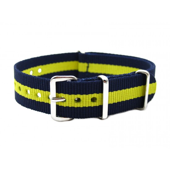 HNS Navy & Yellow Heavy Duty Ballistic Nylon Watch Strap With Polished Stainless Steel Buckle