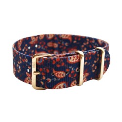 HNS Double Graphic Printed Vintage Paisley Heavy Duty Ballistic Nylon Watch Strap With Rose Gold Polished Stainless Steel Buckle