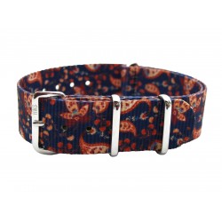 HNS Double Graphic Printed Vintage Paisley Heavy Duty Ballistic Nylon Watch Strap With Polished Stainless Steel Buckle