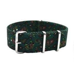 HNS Double Graphic Printed Vintage Paisley Heavy Duty Ballistic Nylon Watch Strap With Polished Stainless Steel Buckle