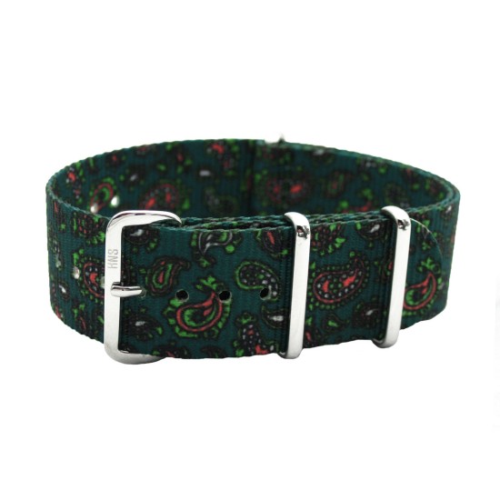 HNS Double Graphic Printed Vintage Paisley Heavy Duty Ballistic Nylon Watch Strap With Polished Stainless Steel Buckle