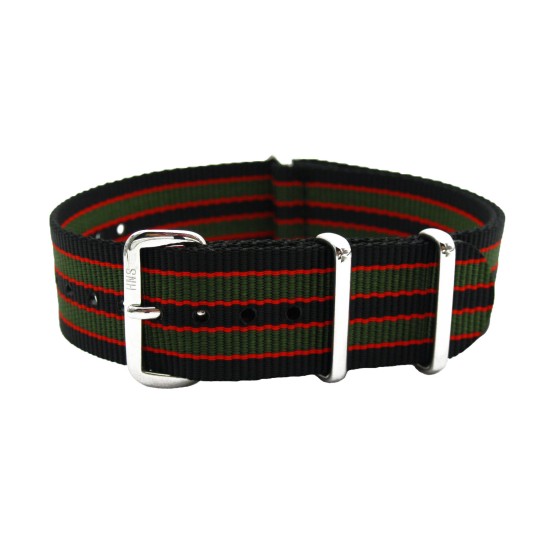HNS Black Orange Green Strip Heavy Duty Ballistic Nylon Watch Strap With Polished Stainless Steel Buckle