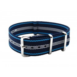 HNS Navy Stripe Heavy Duty Ballistic Nylon Watch Strap With Polished Stainless Steel Buckle