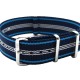 HNS Navy Stripe Heavy Duty Ballistic Nylon Watch Strap With Polished Stainless Steel Buckle