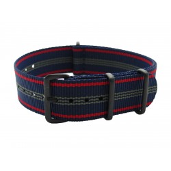 HNS Blue Red Stripe Heavy Duty Ballistic Nylon Watch Strap With PVD Coated Buckle