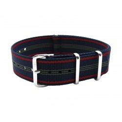 HNS Blue Red Stripe Heavy Duty Ballistic Nylon Watch Strap With Polished Stainless Steel Buckle