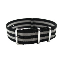 HNS Bond 007 Black & Grey Strip Heavy Duty Ballistic Nylon Watch Strap With Polished Stainless Steel Buckle