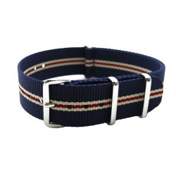 HNS Navy White Strip Heavy Duty Ballistic Nylon Watch Strap With Polished Stainless Steel Buckle