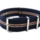 HNS Navy White Strip Heavy Duty Ballistic Nylon Watch Strap With Polished Stainless Steel Buckle