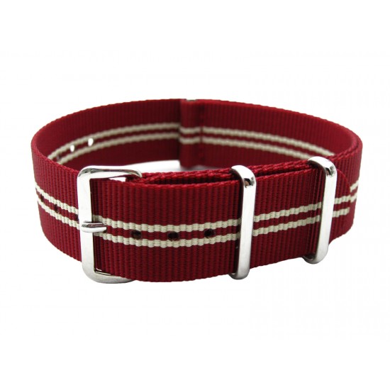 HNS Red White Strip Heavy Duty Ballistic Nylon Watch Strap With Polished Stainless Steel Buckle